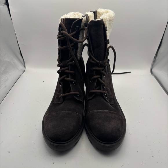 Marc Fisher Lansly Brown Lace-Up Booties Fur Lining Size 9 - Picture 2 of 11